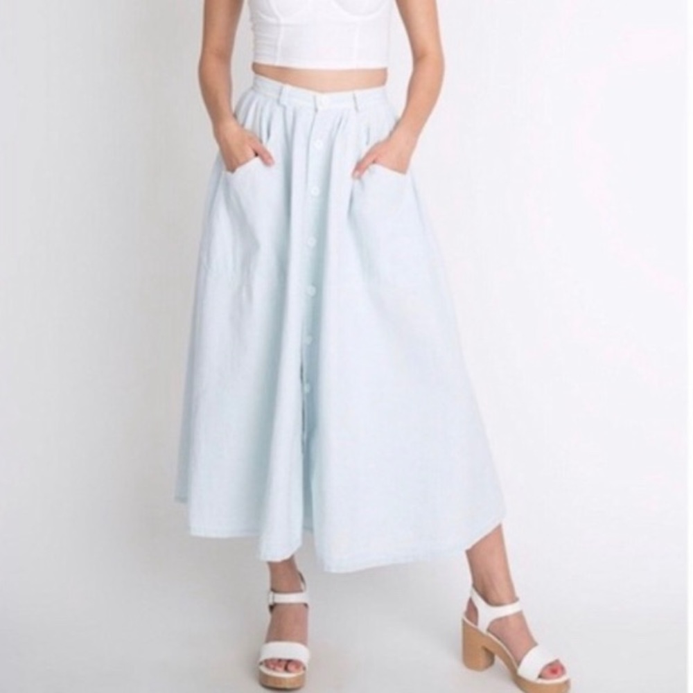 American Apparel XS denim button up midi skirt